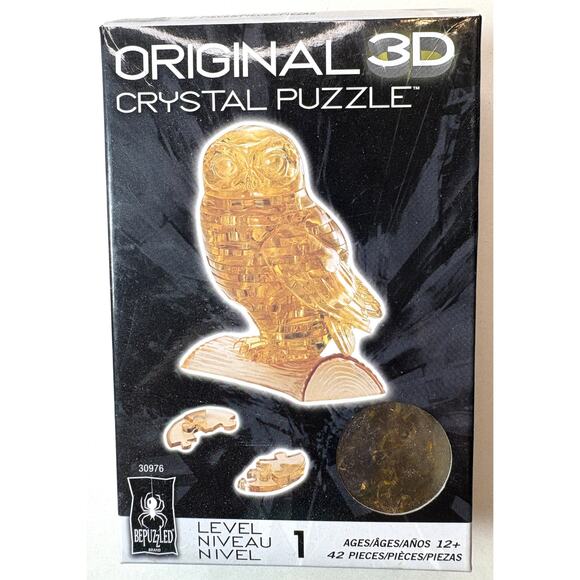 BePuzzled Original 3D Crystal Puzzle: Gold Owl (42 Pieces, Level 1) New vn - Picture 1 of 2